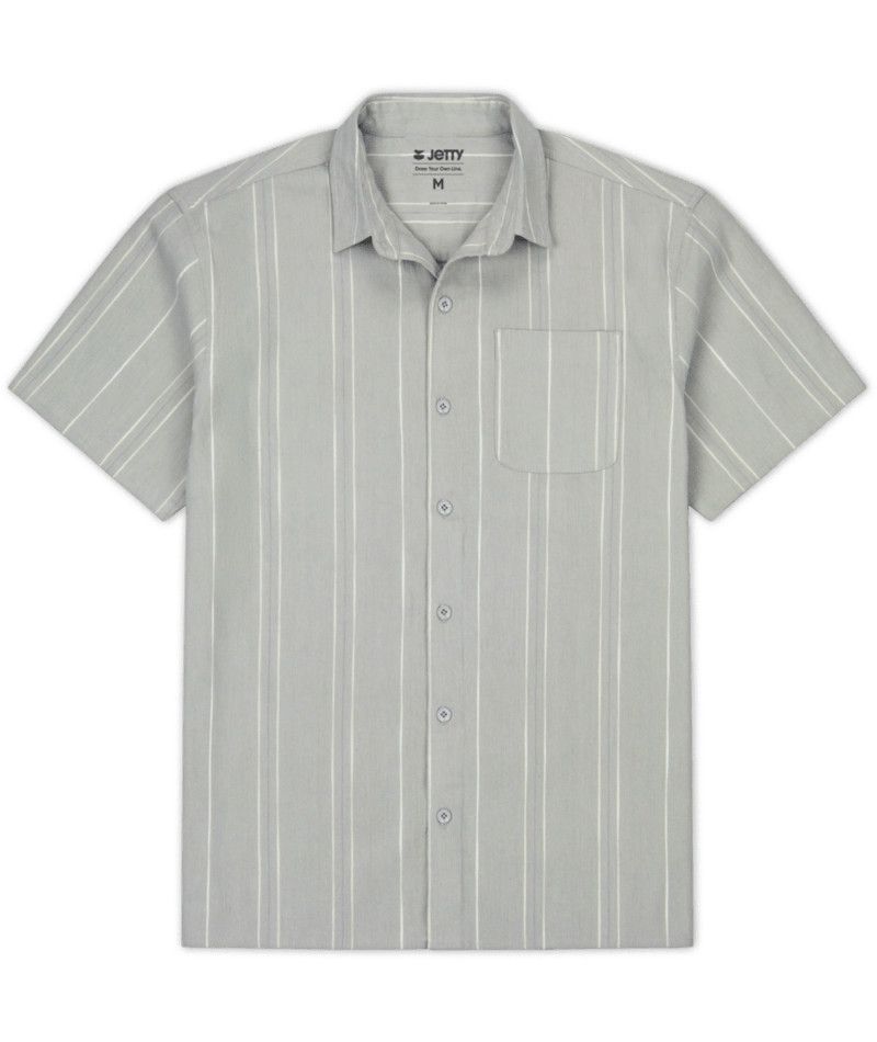 MAIN IMAGE OF JETTY MENS BREEZE STRIPED SHORT SLEEVE SHIRT IN GREY MEDIUM WITH SOFT FABRIL