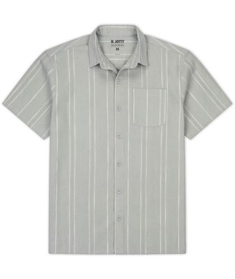 FRONT VIEW OF JETTY MENS BREEZE STRIPED SHORT SLEEVE SHIRT WITH SOFT FABRIL AND RELAXED FIT