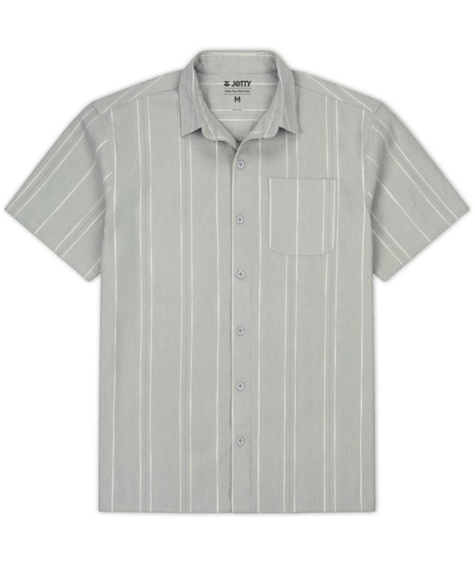 FRONT VIEW OF JETTY MENS BREEZE STRIPED SHORT SLEEVE SHIRT WITH SOFT FABRIL AND RELAXED FIT