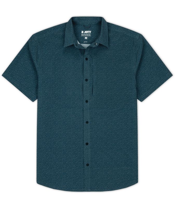 FRONT VIEW OF JETTY MENS SANDSPIT TECH SHORT SLEEVE SHIRT WITH ANTI-ODOR AND BREATHABILITY