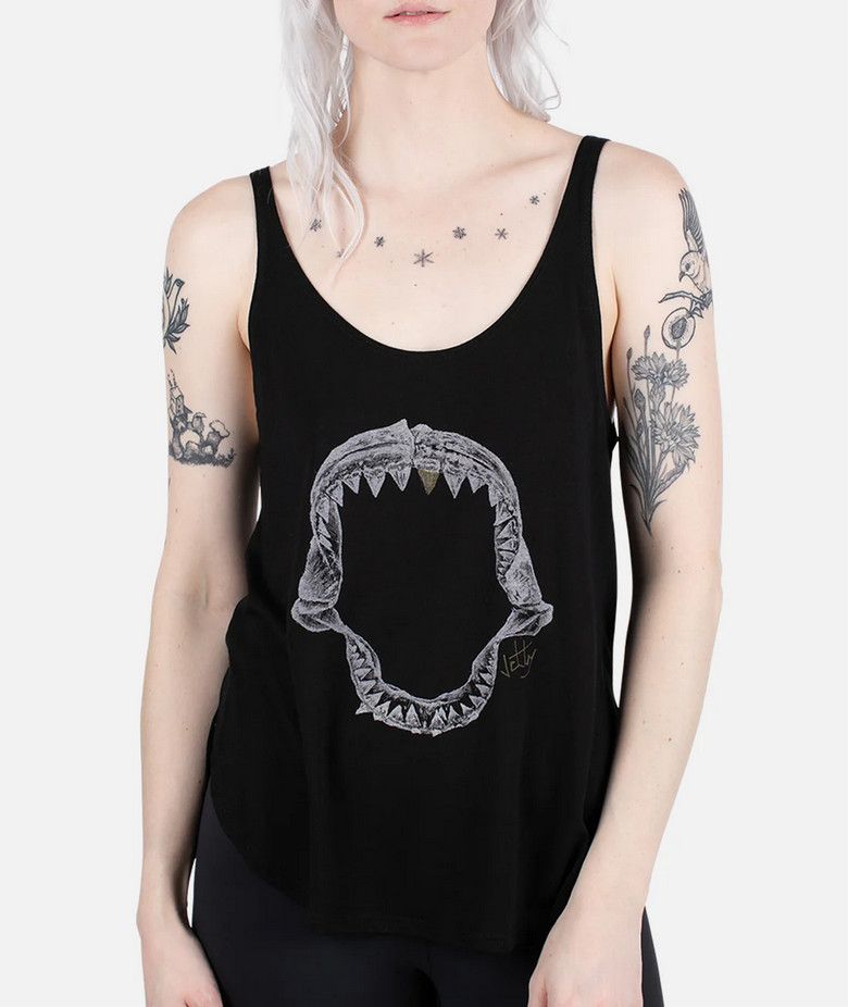 MAIN IMAGE OF JETTY WOMENS JAWS TANK TOP IN BLACK SMALL WITH ULTRA SOFT FABRIC AND BREATHABILITY