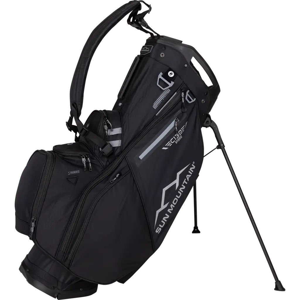 MAIN IMAGE OF SUN MOUNTAIN UNISEX C130 14-WAY HYBRID STAND BAG IN BLACK WITH MAXIMUM STORAGE AND PUTTER HOLDER