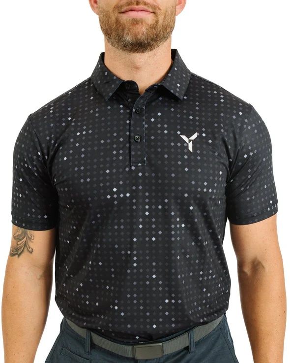 MAIN IMAGE OF YATTA MENS BLACK GLITTER GOLF POLO IN BLACK GLITTER MEDIUM WITH 4-WAY STRETCH AND MOI…