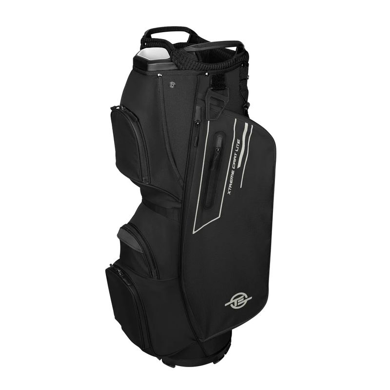 LEFT VIEW OF TOUR EDGE XTREME LITE 5-WAY CART BAG FEATURES LIGHTWEIGHT DESIGN, 9 TOTAL POCKETS, AND…
