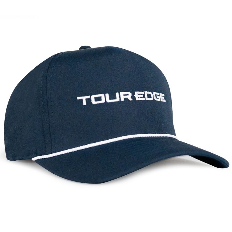FRONT VIEW OF TOUR EDGE UNISEX IMPERIAL COTTON ROPE GOLF HAT FEATURES SNAPBACK CLOSURE AND FIVE PAN…