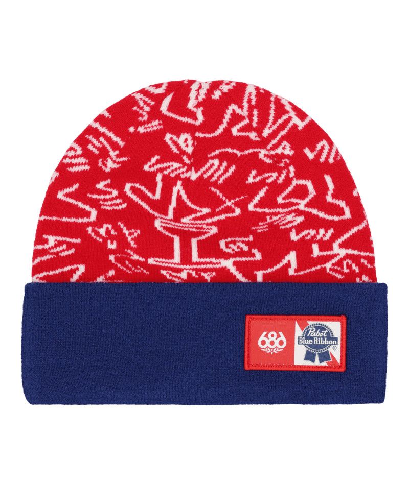 MAIN IMAGE OF 686 UNISEX PBR BEANIE WINTER HAT IN PBR RED O/S WITH 100% ACRYLIC KNIT, FRONT WOVEN P…