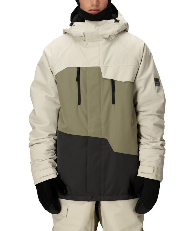 FRONT VIEW OF 686 MENS GEO INSULATED WINTER JACKET FEATURES WATERPROOFING, INFILOFT® INSULATION, AN…