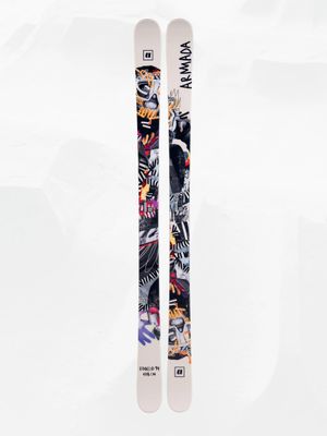 TOPSHEET VIEW OF ARMADA UNISEX EDOLLO &#39;91 DOWNHILL SKIS FEATURES POPPY FLEX, NARROW WAIST, AND POPL…