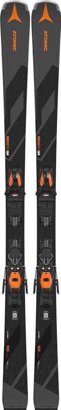 TOPSHEET VIEW OF ATOMIC UNISEX REDSTER Q4 + M 10 GW DOWNHILL SKIS FEATURES POPLAR WOODCORE AND DURA…