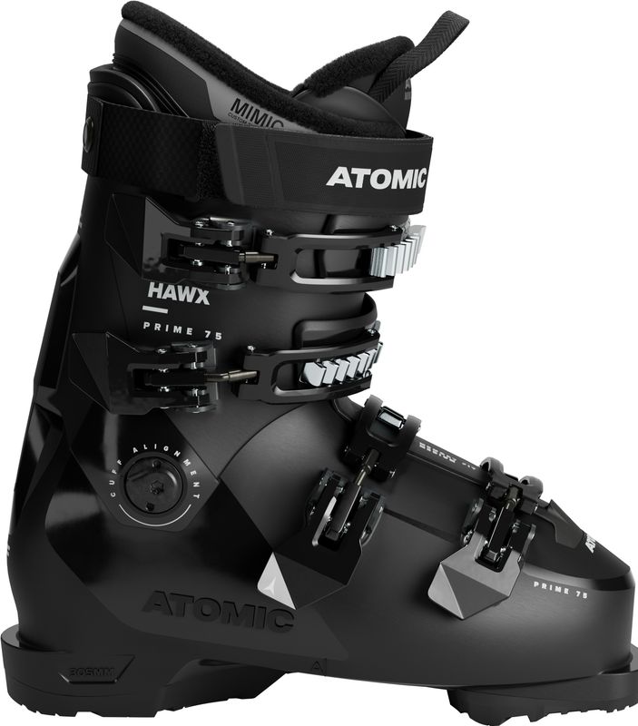 RIGHT VIEW OF ATOMIC WOMENS HAWX PRIME 75 DOWNHILL SKI BOOT FEATURES FORGIVING SOFT FLEX AND INCREA…