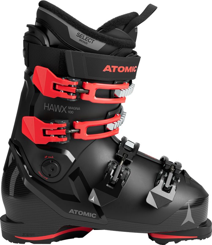 RIGHT VIEW OF ATOMIC UNISEX HAWX MAGNA 100 DOWNHILL SKI BOOT FEATURES WIDE FIT AND INCREDIBLY COMFO…