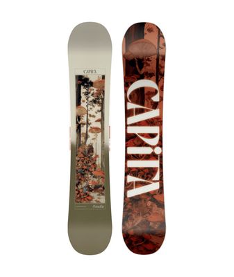 FULL VIEW OF CAPITA WOMENS PARADISE SNOWBOARD FEATURES MAXIMUM CARVING AND INCREASED POWER &amp; DURABI…