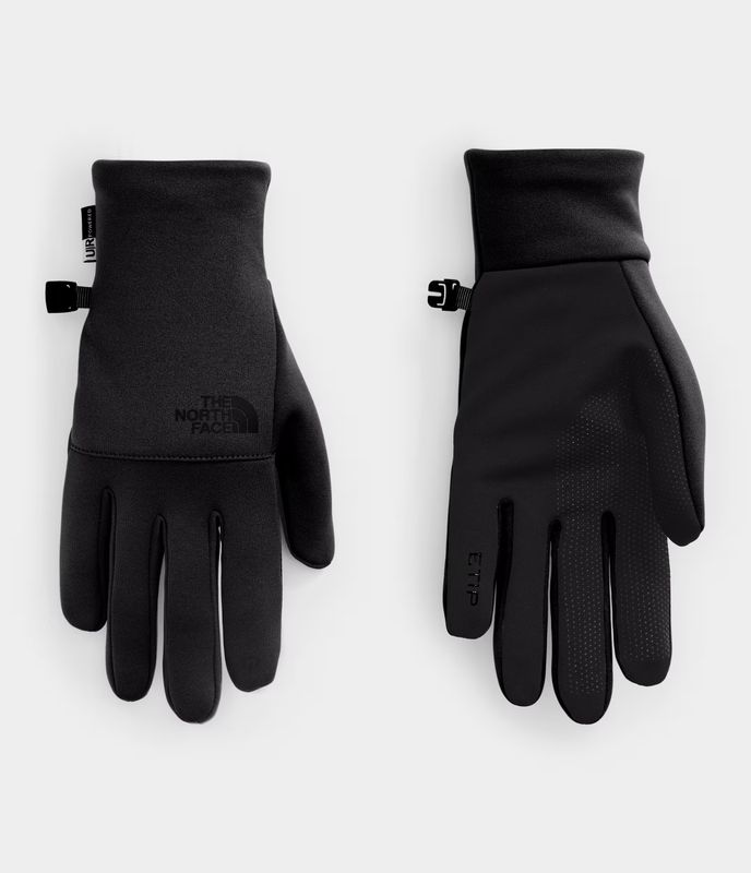 PALM AND BACK OF HAND VIEW OF THE NORTH FACE UNISEX ETIP™ RECYCLED GLOVE FEATURES FOUR-WAY STRETCH …