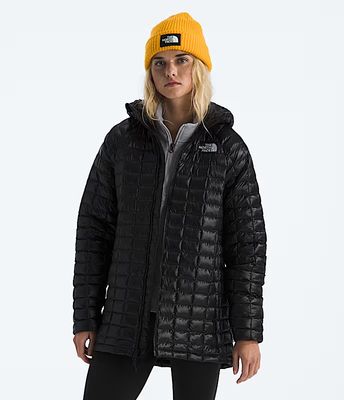 FRONT VIEW OF THE NORTH FACE WOMENS THERMOBALL™ HOODED PARKA FEATURES WINDPROOF MATERIAL AND WATER …