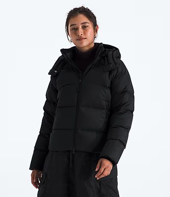 FRONT VIEW OF THE NORTH FACE WOMENS HYDRENALITE™ CITY DOWN HOODED WINTER JACKET FEATURES 600-FILL D…