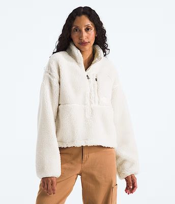 FRONT VIEW OF THE NORTH FACE WOMENS EXTREME PILE 2 PULLOVER SWEATER FEATURES SOFT FLEECE FABRIC AND…