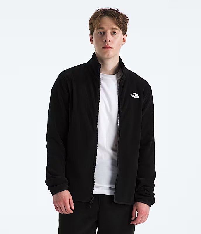 FRONT VIEW OF THE NORTH FACE MENS GLACIER FLEECE SWEATER FEATURES LIGHTWEIGHT MATERIAL AND SOFT FLE…