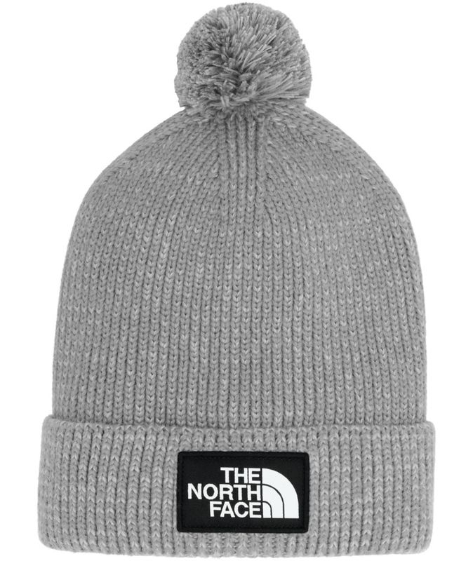 FRONT VIEW OF THE NORTH FACE UNISEX TNF™ LOGO BOX POM BEANIE WINTER HAT FEATURES REMOVEABLE POM AND…