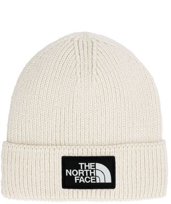 FRONT VIEW OF THE NORTH FACE UNISEX TNF™ LOGO BOX CUFFED BEANIE WINTER HAT FEATURES SOFT YARN FOR A…