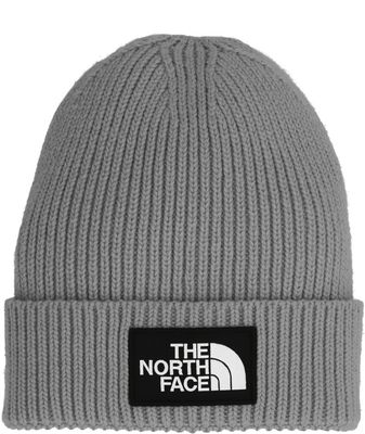 FRONT VIEW OF THE NORTH FACE YOUTH TNF™ LOGO BOX CUFFED BEANIE WINTER HAT FEATURES MAXIMUM COMFORT …
