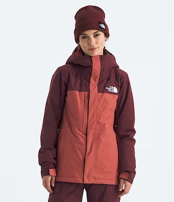 FRONT VIEW OF THE NORTH FACE WOMENS FREEDOM INSULATED WINTER JACKET FEATURES WATERPROOFING AND HELM…