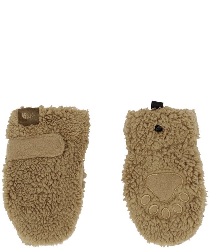 PALM AND BACK OF HAND VIEW OF THE NORTH FACE YOUTH BABY BEAR MITTEN FEATURES SUPER-SOFT FLEECE AND …