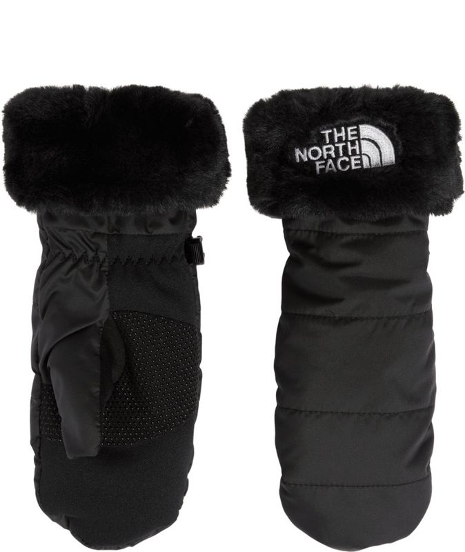 PALM AND BACK OF HAND VIEW OF THE NORTH FACE YOUTH GIRLS&#39; SHASTA MITTEN FEATURES WATER REPELLENCY A…
