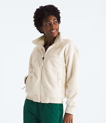 FRONT VIEW OF THE NORTH FACE WOMENS OSITO LUX SWEATER FEATURES SOFT FLEECE FABRIC AND SECURE ZIP HA…