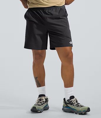 FRONT VIEW OF THE NORTH FACE MENS WANDER 2.0 SHORT FEATURES QUICK DRYING MOISTURE MANAGEMENT AND ST…