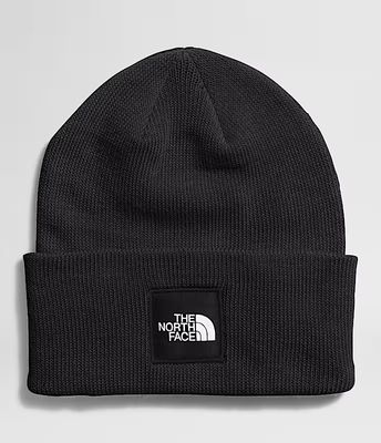FRONT VIEW OF THE NORTH FACE UNISEX BIG BOX BEANIE WINTER HAT FEATURES ROOMY FIT AND COLD-WEATHER W…