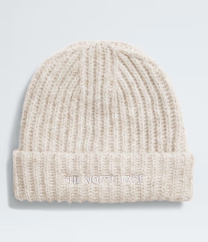 MAIN IMAGE OF THE NORTH FACE UNISEX FOHAIR CABIN BEANIE WINTER HAT IN WHITE DUNE O/S WITH SOFT FABR…