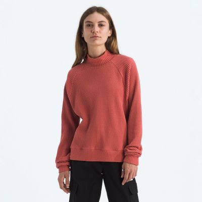 FRONT VIEW OF THE NORTH FACE WOMENS MOCK NECK CHABOT LONG SLEEVE SHIRT FEATURES COTTON COMFORT AND …