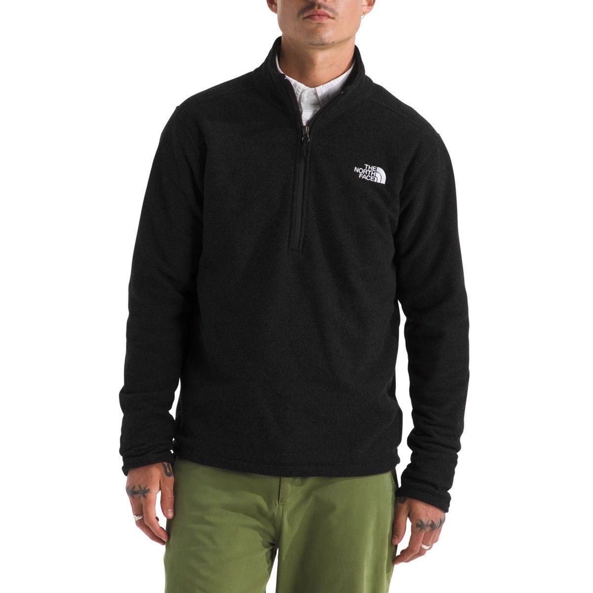 MAIN IMAGE OF THE NORTH FACE MENS TEXTURED CAP ROCK ¼ ZIP SWEATER IN TNF BLACK HEATHER SMALL WITH L…