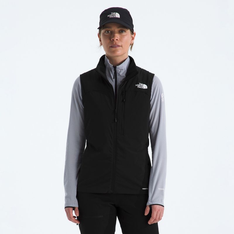 FRONT VIEW OF THE NORTH FACE WOMENS SUMMIT CASAVAL LT VEST FEATURES INCREASED COMFORT AND LIGHTWEIG…