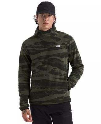 FRONT VIEW OF THE NORTH FACE MENS GLACIER FLEECE PULLOVER HOODIE FEATURES ADDED COMFORT AND KANGARO…
