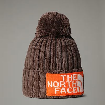 FRONT VIEW OF THE NORTH FACE UNISEX HERITAGE SKI TUKE WINTER HAT FEATURES ROOMY FIT AND COLD-WEATHE…
