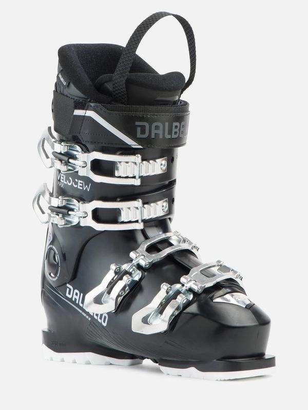 FRONT VIEW OF DALBELLO WOMENS VELOCE MAX 65 DOWNHILL SKI BOOT FEATURES EASY ENTRY AND WIDE FIT FOR …