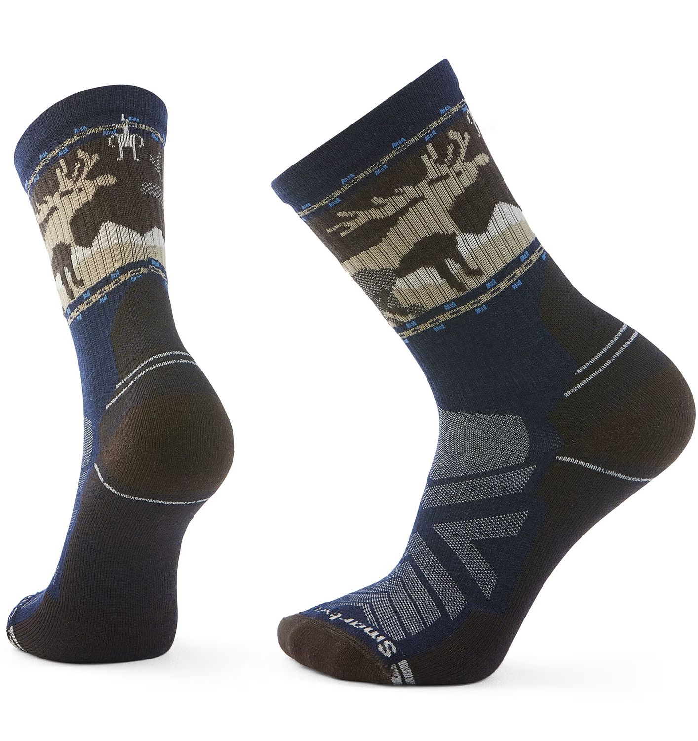 SMARTWOOL MENS HIKE LIGHT CUSHION MOUNTAIN MOOSE CREW SOCKS 26, Color: DEEP NAVY, Size: LARGE