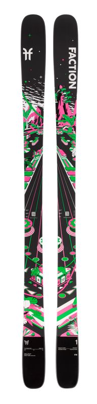 TOPSHEET VIEW OF FACTION UNISEX PRODIGY 1 DOWNHILL SKIS FEATURES VIBRATION ABSORPTION AND DIRECTION…