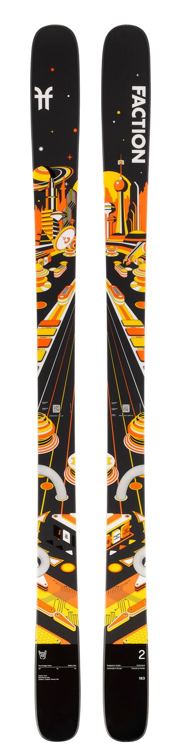 MAIN IMAGE OF FACTION UNISEX PRODIGY 2 DOWNHILL SKIS IN BLACK/ORANGE/YELLOW/WHITE 165CM WITH VIBRAT…