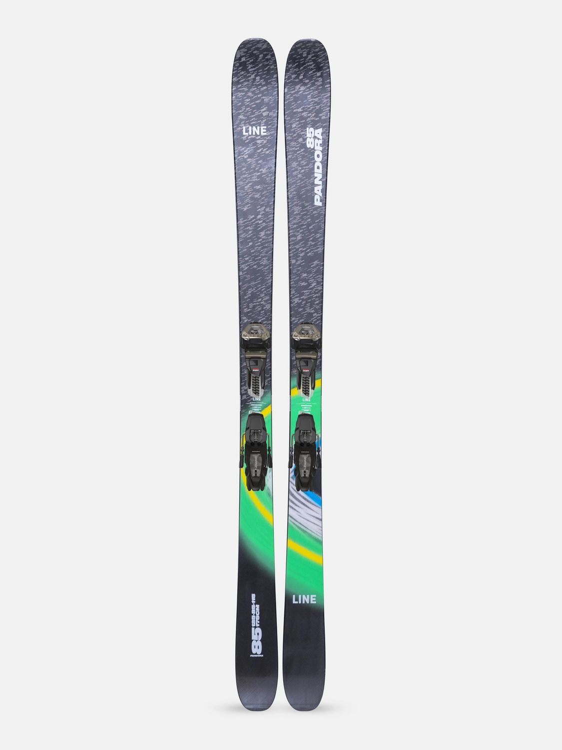 MAIN IMAGE OF LINE UNISEX PANDORA 85 QUIKCLIK DOWNHILL SKIS IN BLACK/GREEN/BLUE/YELLOW 154 WITH LIG…