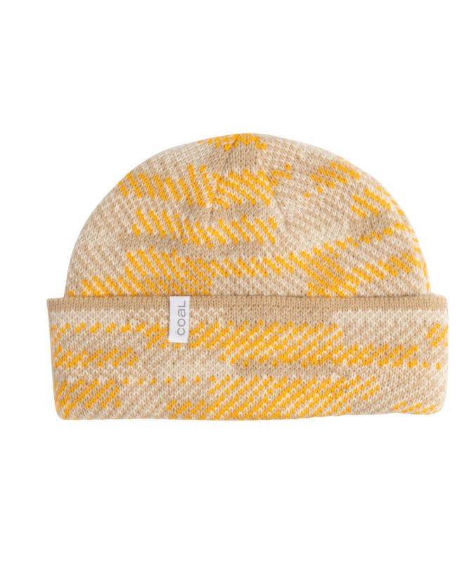 FRONT VIEW OF COAL UNISEX MIRAGE WINTER HAT FEATURES REVERSIBLE DESIGN AND SOFT COMFORT WITH LASTIN…