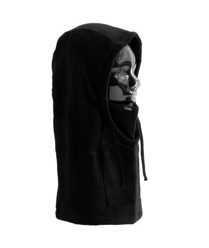 FRONT VIEW OF COAL UNISEX RIDGE HOODED TECH FLEECE BALACLAVA FEATURES HELMET COMPATIBILITY AND MOIS…