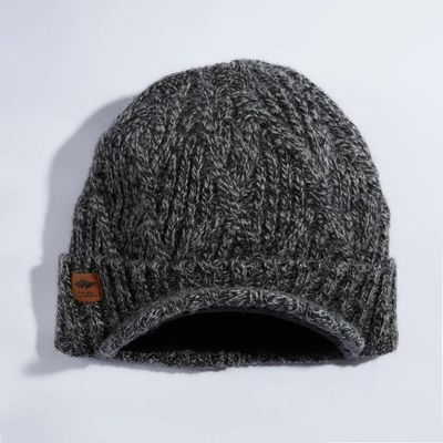 FRONT VIEW OF COAL UNISEX THE YUKON BRIM WINTER HAT FEATURES BRIMMED BEANIE DESIGN AND FLEECE BAND …