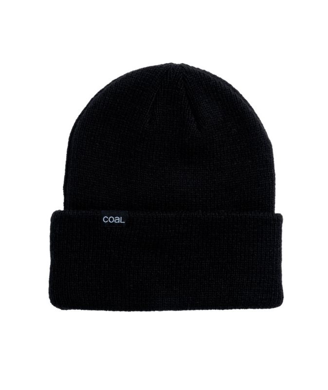 FRONT VIEW OF COAL UNISEX WAYNE WINTER HAT FEATURES THICK KNIT CONSTRUCTION FOR WARMTH AND SLIGHTLY…