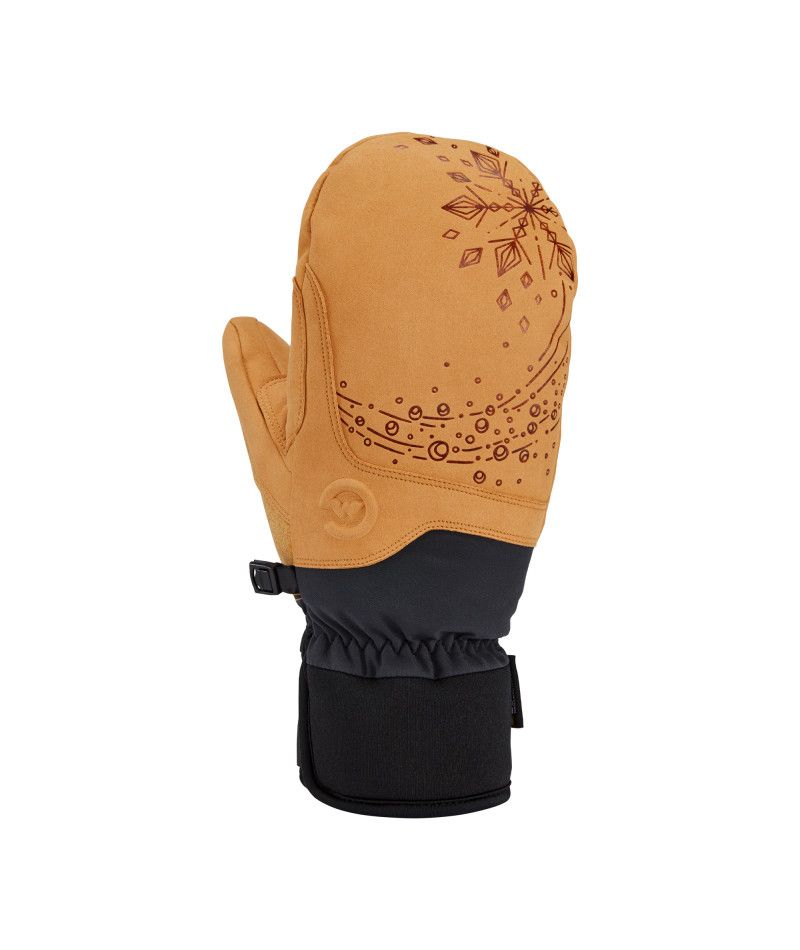 MAIN IMAGE OF GORDINI WOMENS MOUNTAIN CREW ARTIST MITTEN IN TAN BLACK SNOWFLAKE SMALL WITH 600-FILL…