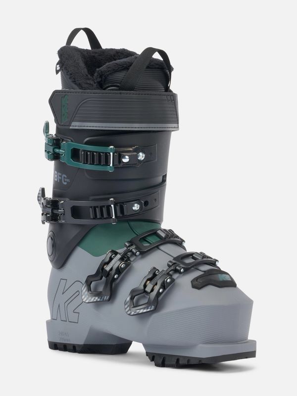 FRONT VIEW OF K2 WOMENS BFC 85 W DOWNHILL SKI BOOT FEATURES SOFT FLEX WITH A WIDE FIT AND HEAT-MOLD…