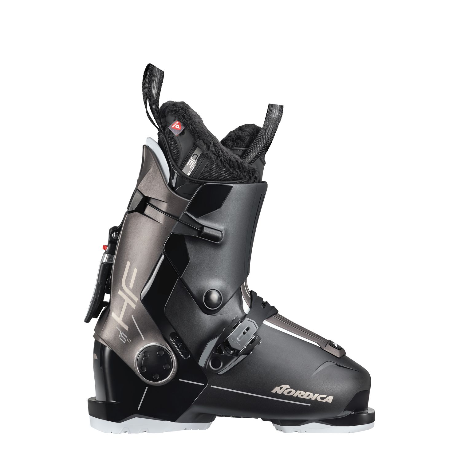 MAIN IMAGE OF NORDICA WOMENS HF 75 DOWNHILL SKI BOOT IN BLACK/BRONZE/WHITE 24.5 WITH EASY BACK ENTRY