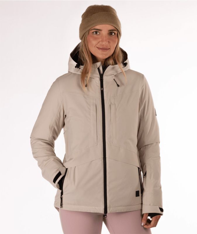 FRONT VIEW OF BOULDER GEAR WOMENS WHIMSICAL WINTER JACKET FEATURES ALPINE-INSPIRED DESIGN AND ATTAC…