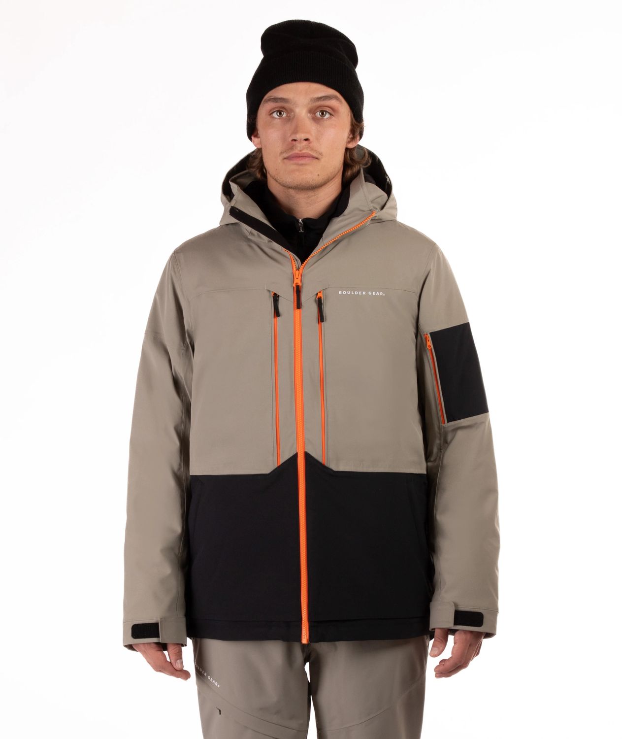MAIN IMAGE OF BOULDER GEAR MENS TREMOR WINTER JACKET IN GRAVEL XS WITH DETACHABLE HOOD AND BREATHAB…